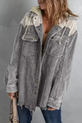 Color Block Hooded Corduroy Jacket Women UK