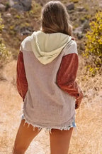 Color Block Hooded Corduroy Jacket Women UK