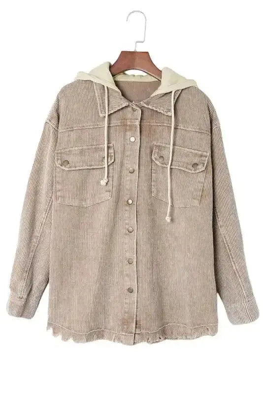 Color Block Hooded Corduroy Jacket Women UK