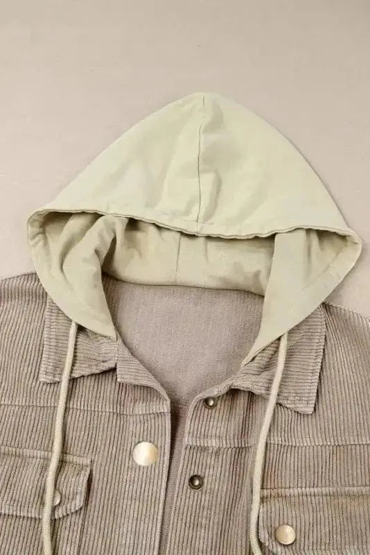 Color Block Hooded Corduroy Jacket Women UK