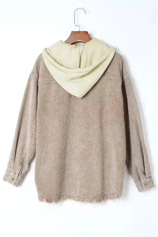 Color Block Hooded Corduroy Jacket Women UK