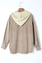 Color Block Hooded Corduroy Jacket Women UK