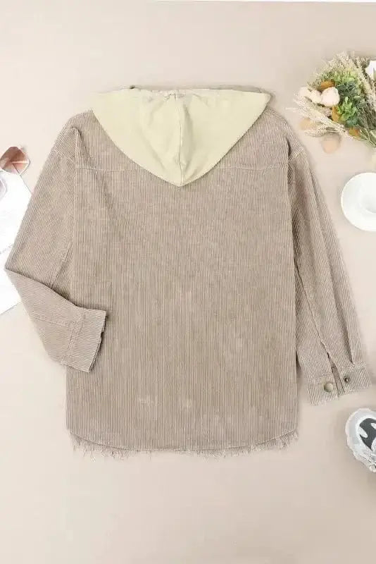 Color Block Hooded Corduroy Jacket Women UK