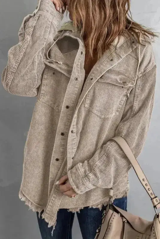 Color Block Hooded Corduroy Jacket Women UK