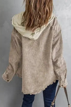 Color Block Hooded Corduroy Jacket Women UK
