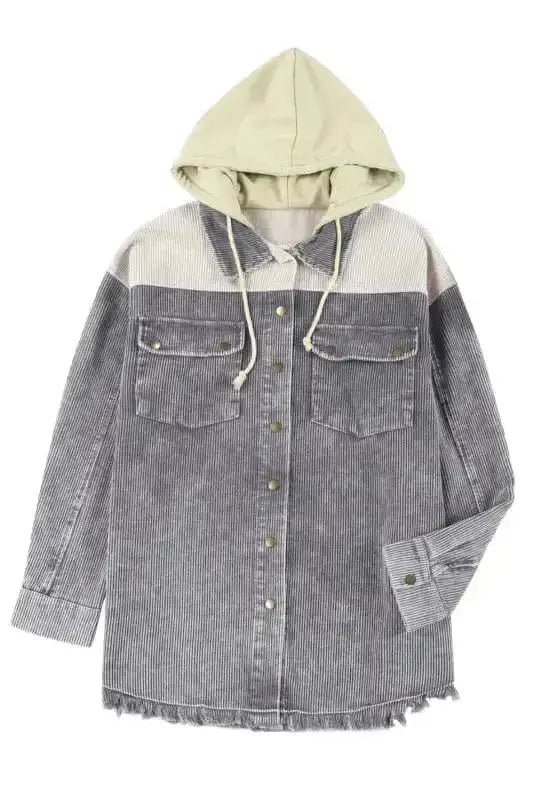 Color Block Hooded Corduroy Jacket Women UK