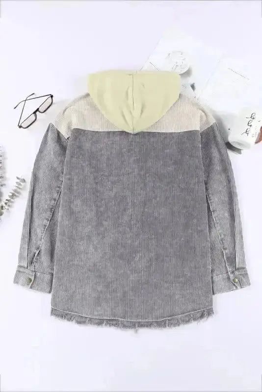 Color Block Hooded Corduroy Jacket Women UK