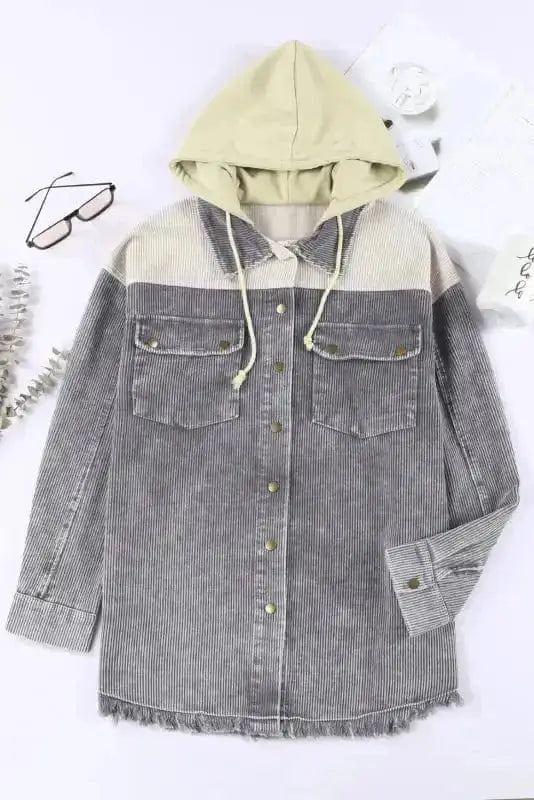 Color Block Hooded Corduroy Jacket Women UK