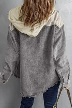 Color Block Hooded Corduroy Jacket Women UK