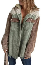 Color Block Hooded Corduroy Jacket Women UK
