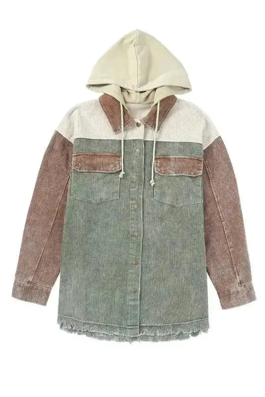 Color Block Hooded Corduroy Jacket Women UK