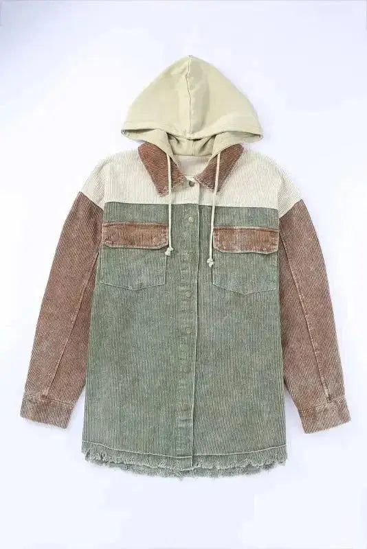 Color Block Hooded Corduroy Jacket Women UK