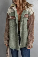 Color Block Hooded Corduroy Jacket Women UK