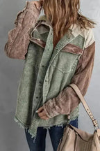 Color Block Hooded Corduroy Jacket Women UK