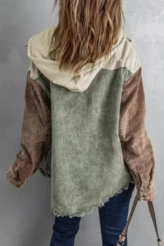 Color Block Hooded Corduroy Jacket Women UK