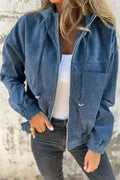 Teal Hooded Corduroy Jacket Women UK