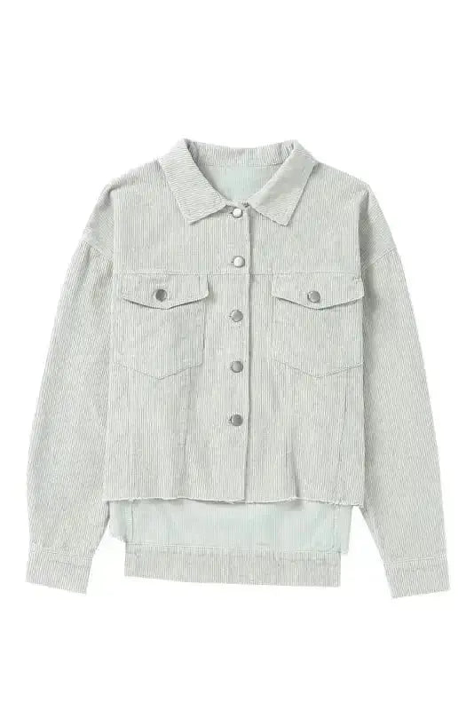 Sky Blue Raw Hem Cropped Corduroy Jacket Women UK