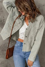 Sky Blue Raw Hem Cropped Corduroy Jacket Women UK