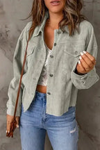 Sky Blue Raw Hem Cropped Corduroy Jacket Women UK