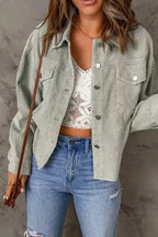 Sky Blue Raw Hem Cropped Corduroy Jacket Women UK