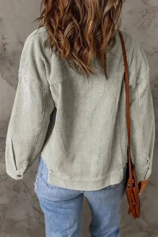 Sky Blue Raw Hem Cropped Corduroy Jacket Women UK