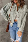 Sky Blue Raw Hem Cropped Corduroy Jacket Women UK