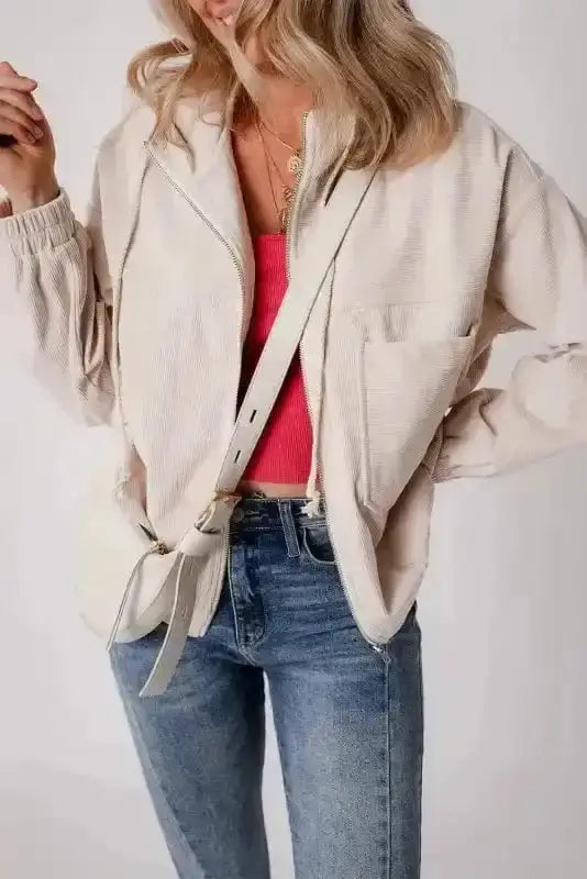 Teal Hooded Corduroy Jacket Women UK