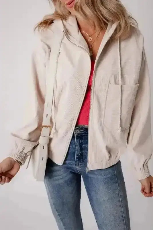 Teal Hooded Corduroy Jacket Women UK