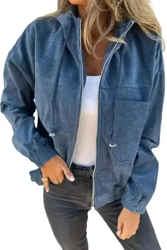 Teal Hooded Corduroy Jacket Women UK