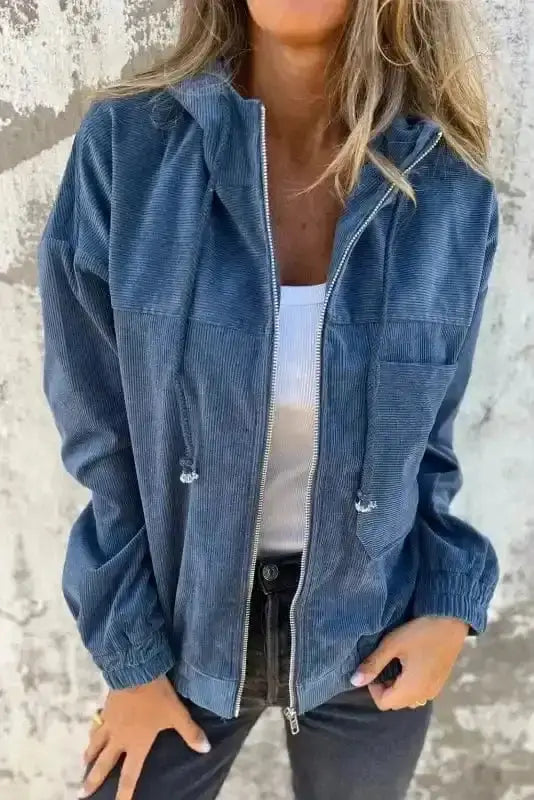 Teal Hooded Corduroy Jacket Women UK