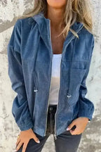 Teal Hooded Corduroy Jacket Women UK