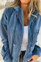 Teal Hooded Corduroy Jacket Women UK