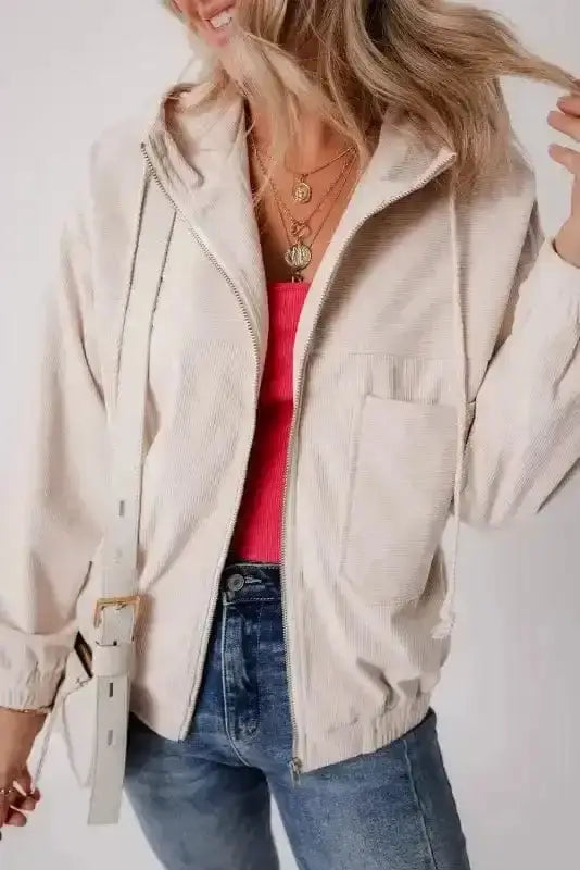 Teal Hooded Corduroy Jacket Women UK