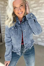 Frayed Hem Denim Jacket Women UK