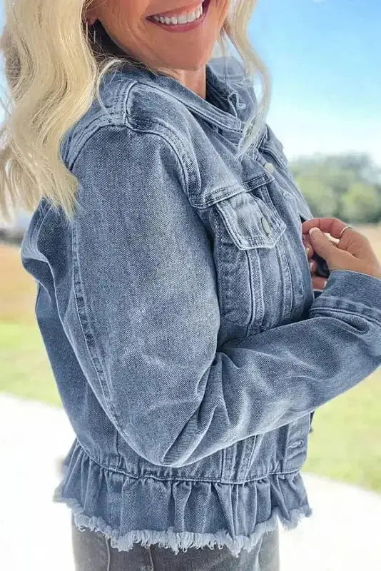Frayed Hem Denim Jacket Women UK