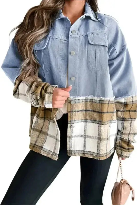 Plaid Oversized Denim Jacket Women UK