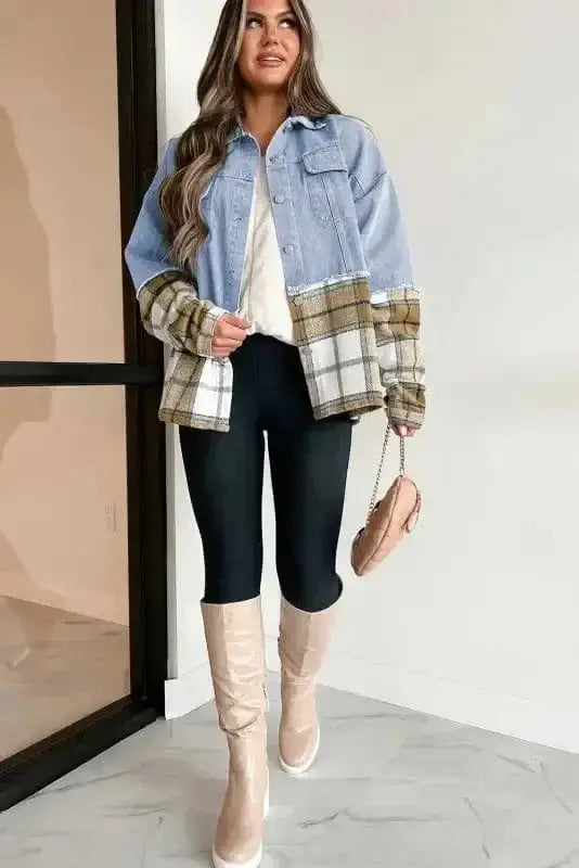 Plaid Oversized Denim Jacket Women UK