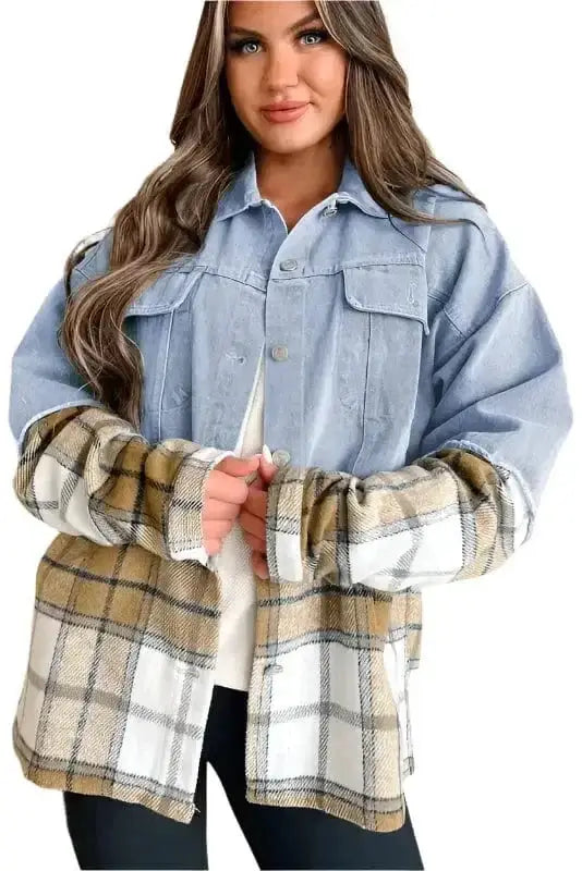 Plaid Oversized Denim Jacket Women UK