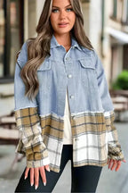 Plaid Oversized Denim Jacket Women UK