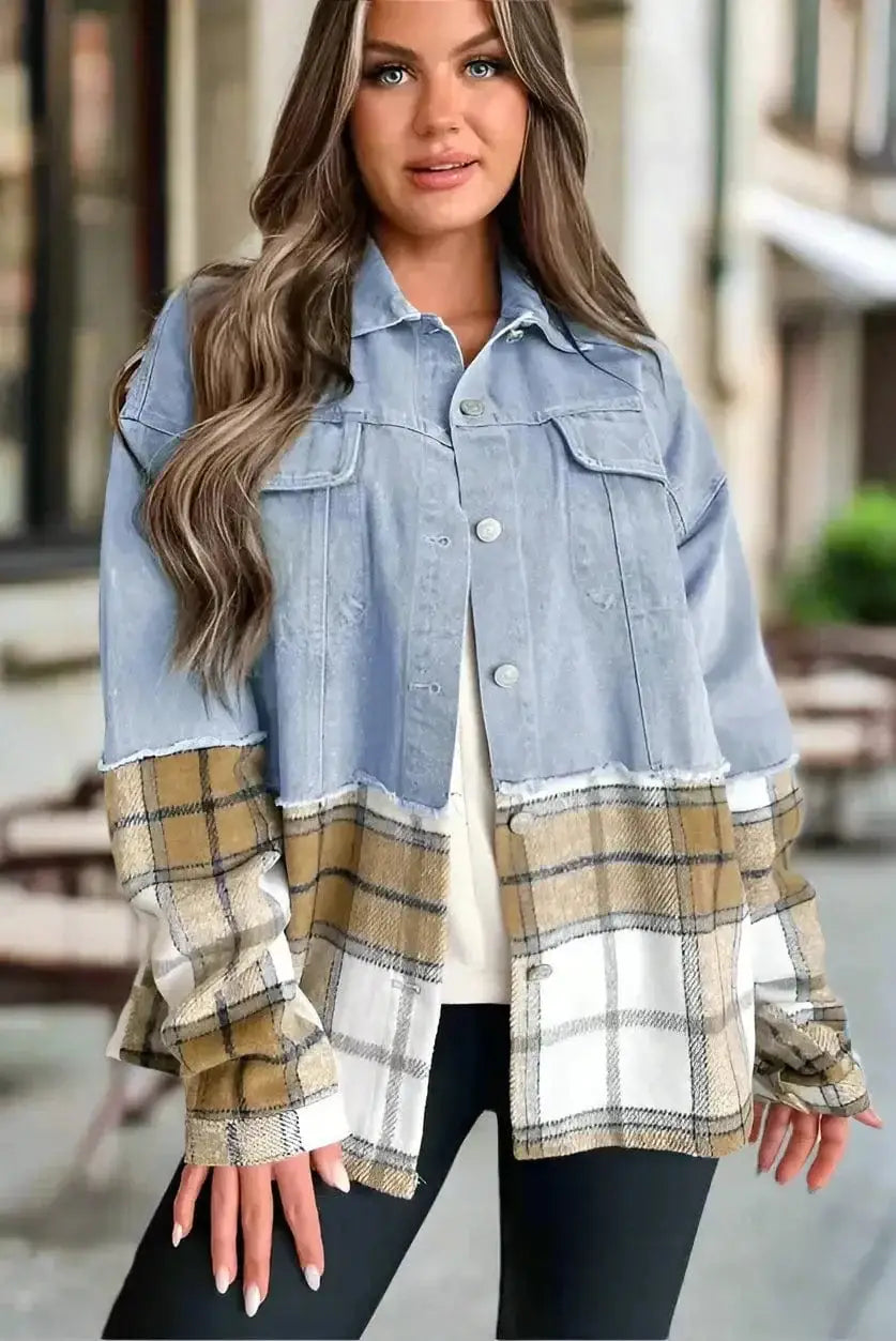 Plaid Oversized Denim Jacket Women UK