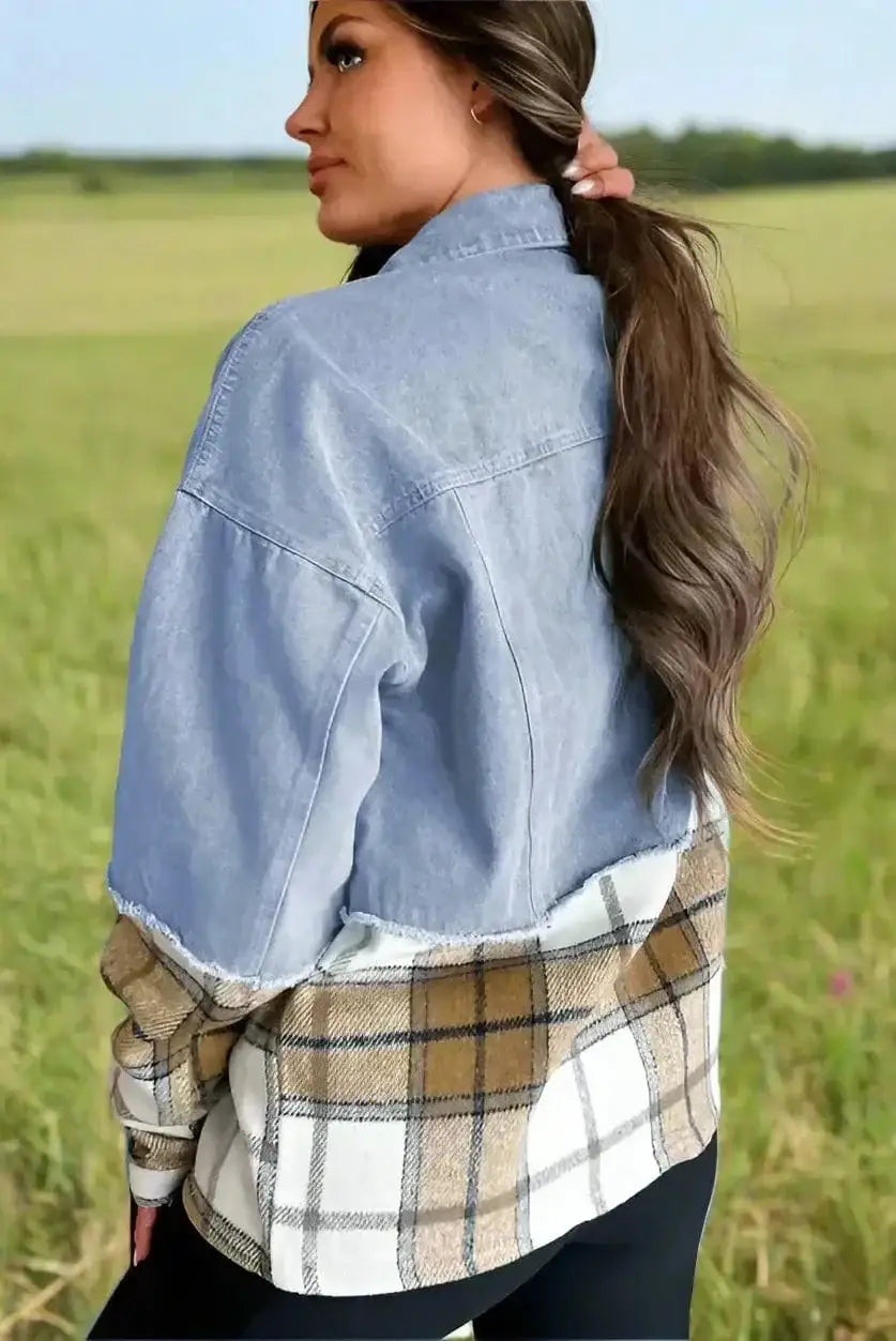 Plaid Oversized Denim Jacket Women UK