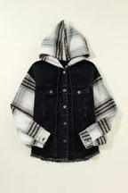Plaid Hooded Denim Jacket Women UK