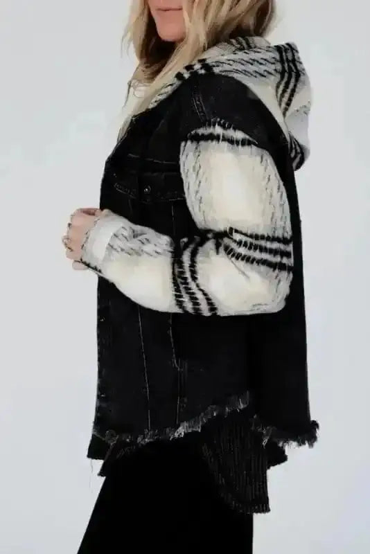 Plaid Hooded Denim Jacket Women UK