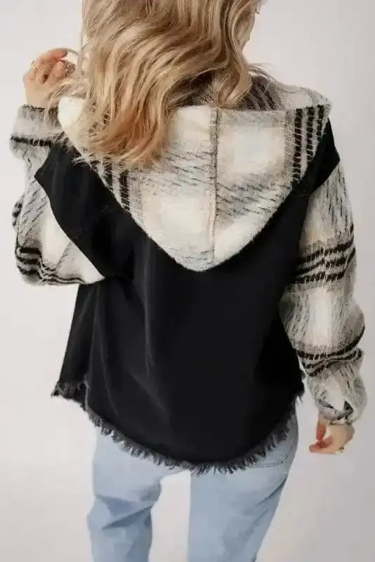 Plaid Hooded Denim Jacket Women UK