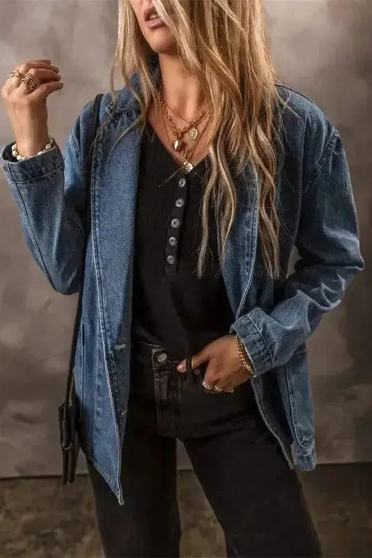 Lapel Denim Jacket Women UK