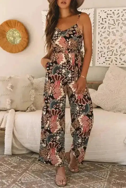 Luxe Floral Belted Jumpsuit Women UK