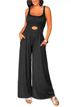 Peekaboo Wide Leg Jumpsuit - Black Square Neck Sleeveless