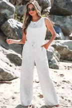 Silver Drift Sleeveless Drawstring Jumpsuit with Cut-Out Detail