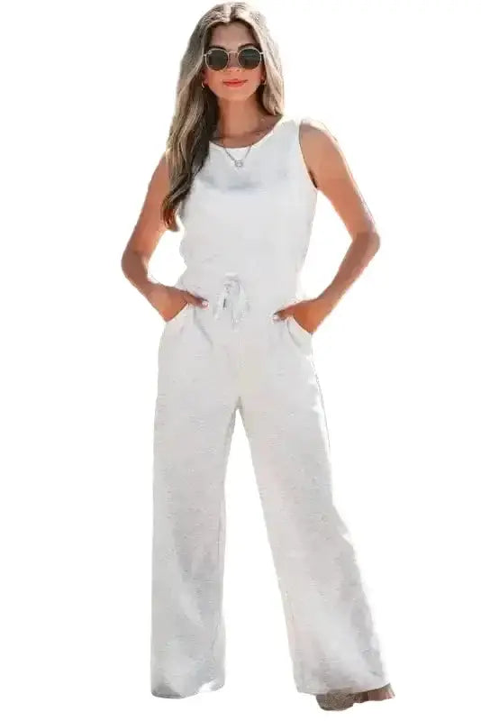 Silver Drift Sleeveless Drawstring Jumpsuit with Cut-Out Detail