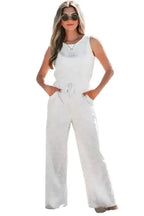 Silver Drift Sleeveless Drawstring Jumpsuit with Cut-Out Detail